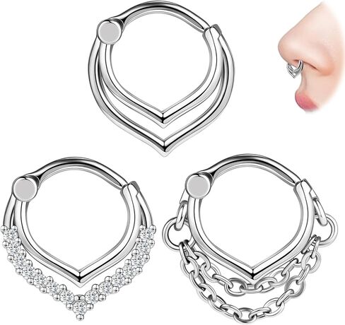 BodyAce 3PCS 16G حلقات الأنف الفرس، الفولاذ المقاوم للصدأ تشيكوسلوفاكيا هيليكس الزنمة الأطواق الغضروف Daith الأقراط، قطرة الماء يتوقف الجزء الفرس حلقة ثقب المجوهرات in Kuwait