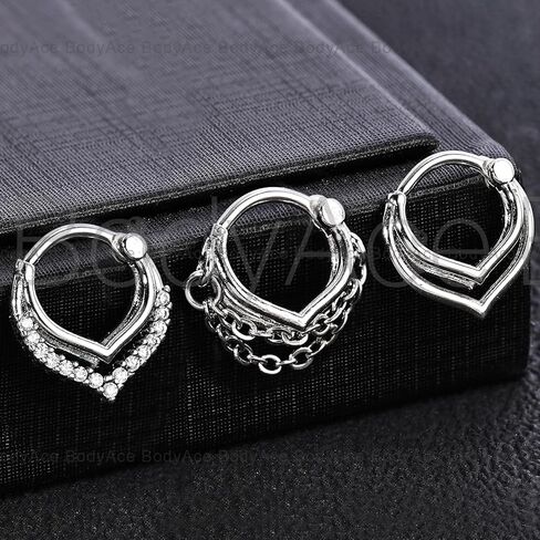 BodyAce 3PCS 16G حلقات الأنف الفرس، الفولاذ المقاوم للصدأ تشيكوسلوفاكيا هيليكس الزنمة الأطواق الغضروف Daith الأقراط، قطرة الماء يتوقف الجزء الفرس حلقة ثقب المجوهرات in Kuwait