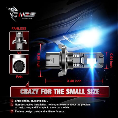MZS H4 Bulbs, 300% Brighter H4 9003 HB2 Fog Lights, Instant-Plug in 6500K Xenon White H4 Light Bulb, Mini Size Fanless H4 Fog Bulbs, Pack of 2 in Kuwait