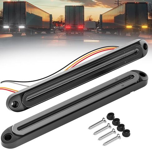 PSEQT 3 Color Trailer Tail Brake Stop Turn Signla Running LED Lights Bar Amber Red White Rear Identification Marker Waterproof Light Strip for Trailer Truck Pickup Offroad RV ATV UTV Bus Van, 2Pcs in Kuwait