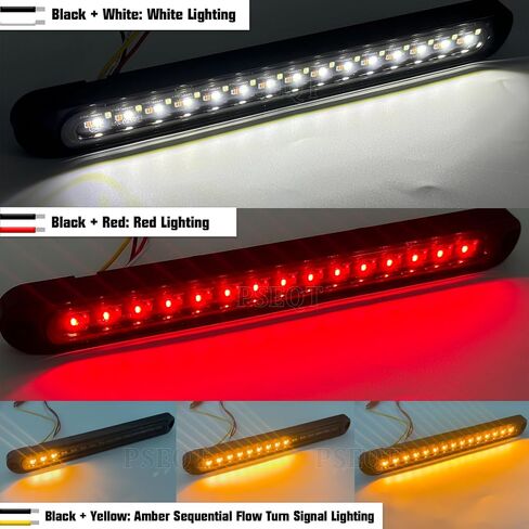 PSEQT 3 Color Trailer Tail Brake Stop Turn Signla Running LED Lights Bar Amber Red White Rear Identification Marker Waterproof Light Strip for Trailer Truck Pickup Offroad RV ATV UTV Bus Van, 2Pcs in Kuwait