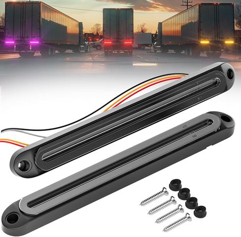PSEQT 3 Color Trailer Tail Brake Stop Turn Signla Running LED Lights Bar Amber Red White Rear Identification Marker Waterproof Light Strip for Trailer Truck Pickup Offroad RV ATV UTV Bus Van, 2Pcs in Kuwait