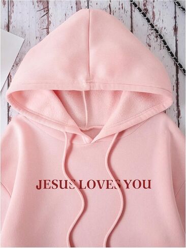 GORGLITTER Women's Letter Print Drawstring Pullover Hoodie Causal Long Sleeve Loose Hooded Sweatshirt with Pocket in Saudi Arabia