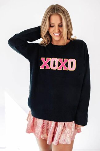 LEMAFER Women 2024 Merry Christmas Round Neck Sequin Letters Sweater Casual Solid Slogan Long Sleeve Pullover Sweatshirt Tops in Kuwait