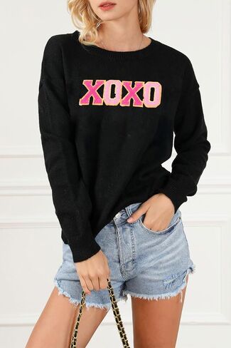 LEMAFER Women 2024 Merry Christmas Round Neck Sequin Letters Sweater Casual Solid Slogan Long Sleeve Pullover Sweatshirt Tops in Kuwait