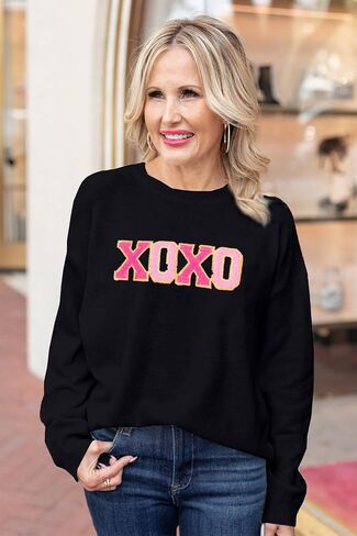 LEMAFER Women 2024 Merry Christmas Round Neck Sequin Letters Sweater Casual Solid Slogan Long Sleeve Pullover Sweatshirt Tops in Kuwait