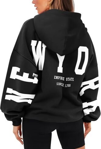 ORANDESIGNE Womens Letter Print Hoodies Fleece Graphic Sweatshirts Long Sleeve Pullover Sweaters with Pocket in Saudi Arabia