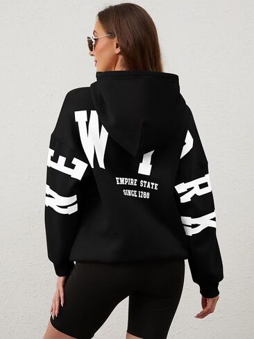 ORANDESIGNE Womens Letter Print Hoodies Fleece Graphic Sweatshirts Long Sleeve Pullover Sweaters with Pocket in Saudi Arabia