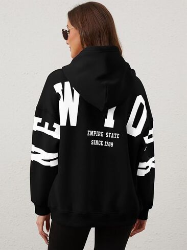 ORANDESIGNE Womens Letter Print Hoodies Fleece Graphic Sweatshirts Long Sleeve Pullover Sweaters with Pocket in Saudi Arabia