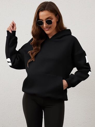 ORANDESIGNE Womens Letter Print Hoodies Fleece Graphic Sweatshirts Long Sleeve Pullover Sweaters with Pocket in Saudi Arabia