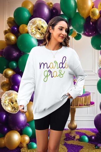 EGELEXY Mardi Gras Sweatshirt Carnival Outfits ：Women Carnival Embroidery Sweatshirts Fat Tuesday Pullover Tops in Saudi Arabia
