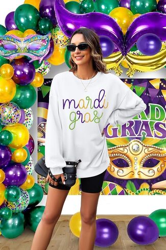 EGELEXY Mardi Gras Sweatshirt Carnival Outfits ：Women Carnival Embroidery Sweatshirts Fat Tuesday Pullover Tops in Saudi Arabia