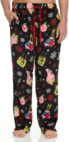 بنطلون بيجامة رجالي مطبوع بالكامل من سبونج بوب مع حزام خصر مرن قابل للتعديل - ملابس نوم من الصوف المخملي in Kuwait