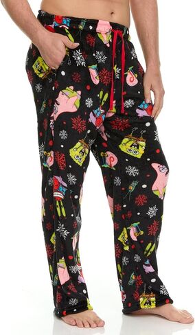 بنطلون بيجامة رجالي مطبوع بالكامل من سبونج بوب مع حزام خصر مرن قابل للتعديل - ملابس نوم من الصوف المخملي in Kuwait