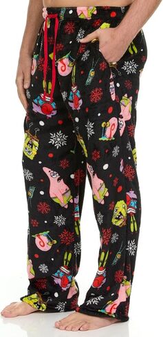 بنطلون بيجامة رجالي مطبوع بالكامل من سبونج بوب مع حزام خصر مرن قابل للتعديل - ملابس نوم من الصوف المخملي in Kuwait