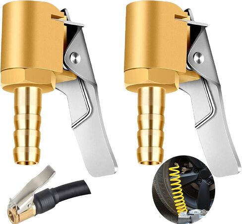 Tire Air Chuck, Heavy Duty Brass Locking Tire Inflator Air Chuck Adapter Connect, No Leakage Tire Inflator Compressor Pump Connect Accessories Tool, 2 Pack (1/4inch-8mm) in Saudi Arabia