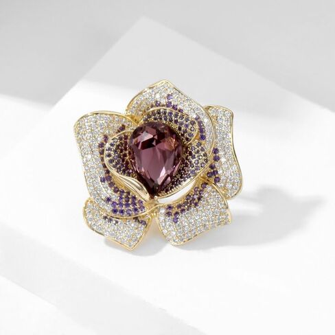 14K Gold Elegant Graceful Sweater Outerwear Accessory Dress Brooch, Micro-Inlay Colorful Moissanite Stereo Camellia Pin Women for Chic Wardrobe in Saudi Arabia