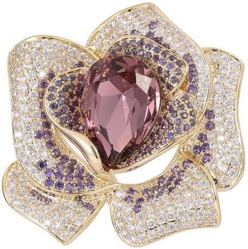 14K Gold Elegant Graceful Sweater Outerwear Accessory Dress Brooch, Micro-Inlay Colorful Moissanite Stereo Camellia Pin Women for Chic Wardrobe in Saudi Arabia