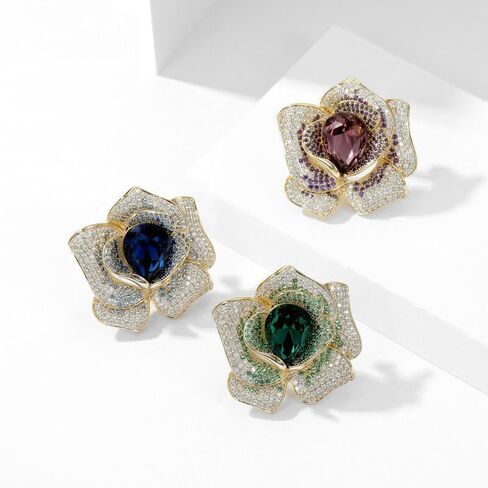 14K Gold Elegant Graceful Sweater Outerwear Accessory Dress Brooch, Micro-Inlay Colorful Moissanite Stereo Camellia Pin Women for Chic Wardrobe in Saudi Arabia