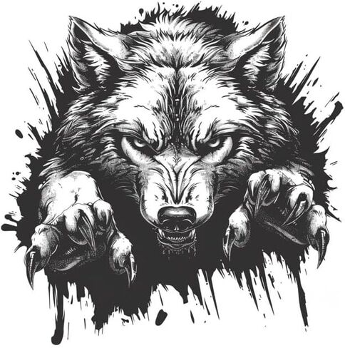 Peeking Wild Wolf with Paws Decals for Car, 3D Popping Wolf with Black and White, Wolf Claw Graphic Decal, Wolf Motif, Decals for Men Boys, Suitable for Car Vehicle Bike Van RV (Monochrome) in Kuwait