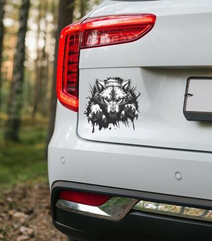 Peeking Wild Wolf with Paws Decals for Car, 3D Popping Wolf with Black and White, Wolf Claw Graphic Decal, Wolf Motif, Decals for Men Boys, Suitable for Car Vehicle Bike Van RV (Monochrome) in Kuwait