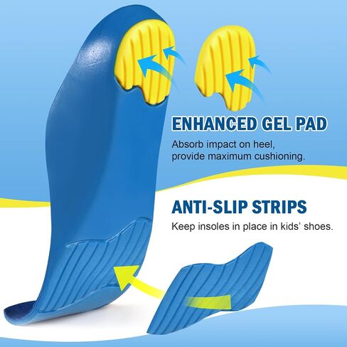Ailaka Kids Orthotic Cushioning Arch Support Shoe Insoles, Children Pu Foam Inserts for Flat feet, Plantar Fasciitis, Feet Heel Pain Relief Blue in Kuwait