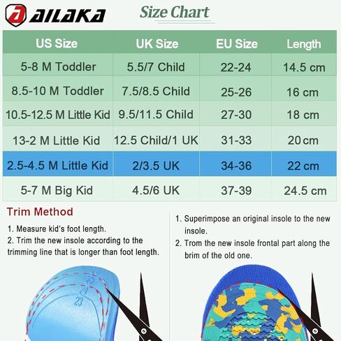 Ailaka Kids Orthotic Cushioning Arch Support Shoe Insoles, Children Pu Foam Inserts for Flat feet, Plantar Fasciitis, Feet Heel Pain Relief Blue in Kuwait