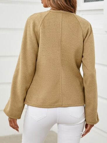 Cicy Bell معطف نسائي قصير من البازلاء وفتحة رقبة على شكل V وسترات صوف قصيرة عتيقة كاجوال Y2K سترة خريفية مفتوحة من الأمام مع مشبك in Kuwait