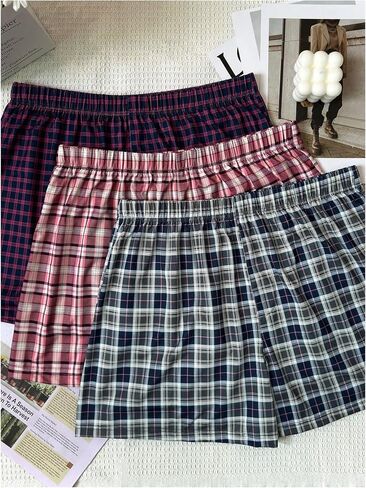 SweatyRocks Men's 3 Pack Plaid Pajama Shorts Elastic Waist Lounge Shorts Sleepwear in Saudi Arabia
