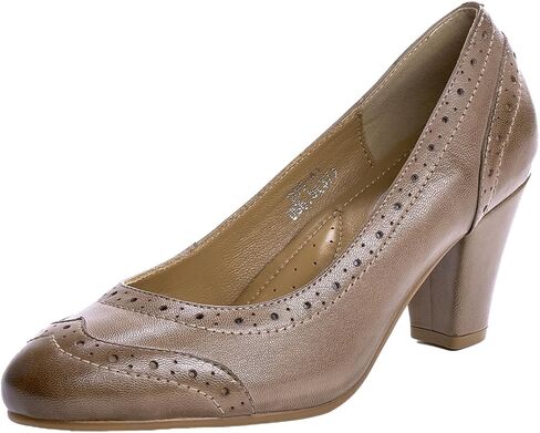 Mona flying Women's Vintage Leather Pump Chunky Heel Round Toe Office Dress Shoes for Ladies in Kuwait