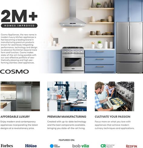 COSMO 668AS900 Wall Mount Range Hood with 380 CFM, Ducted Exhaust Vent, 3 Speeds, Tempered Glass Hood, LCD Display Touch Control Panel in Stainless Steel (36 inch) in Saudi Arabia