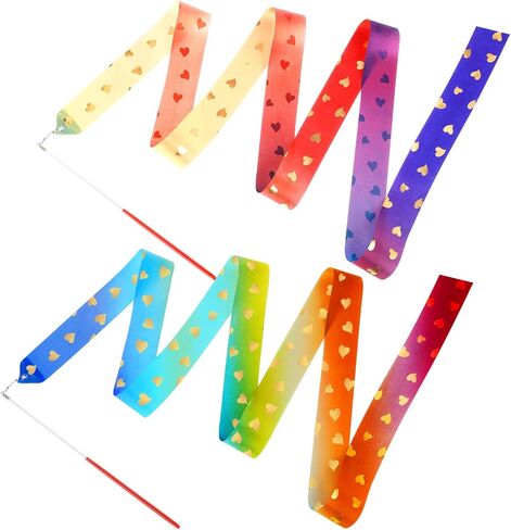 Abeillo 2pcs Rhythmic Dance Ribbons, 78.7 Inch Gymnastics Ribbon Dancer Wand Dancing Ribbon Streamers for Kids, Fits Artistic Dancing Gymnastics, Circus Carnival Shows, Baton Stick Twirling in Saudi Arabia