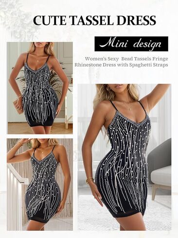 Sparkly Sequin Black Tassel Dress for Teens V Neck Short Prom Dress Glitter Bodycon Mini Dress Night Club Party Dress in Saudi Arabia