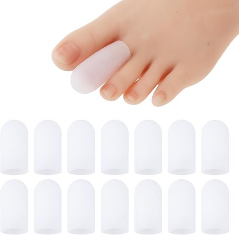 14 Pcs Gel Toe Protectors Caps Small Toe Sleeves Soft Silicone Toe Covers Toe Protectors for Pain Relief, Missing or Ingrown Toenails, Corns, Calluses, Blisters (White Small) in Saudi Arabia