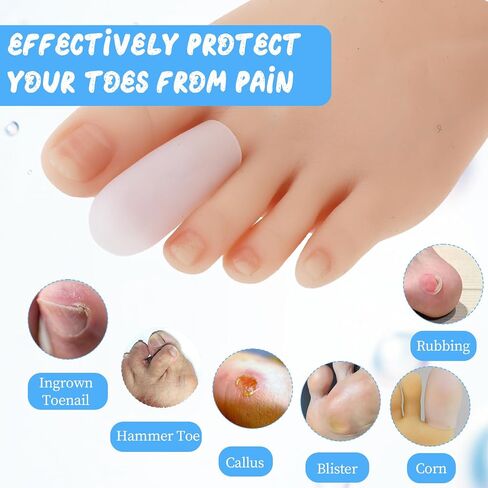 14 Pcs Gel Toe Protectors Caps Small Toe Sleeves Soft Silicone Toe Covers Toe Protectors for Pain Relief, Missing or Ingrown Toenails, Corns, Calluses, Blisters (White Small) in Saudi Arabia