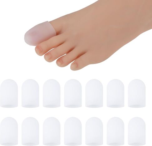 14 Pcs Gel Toe Protectors Caps Small Toe Sleeves Soft Silicone Toe Covers Toe Protectors for Pain Relief, Missing or Ingrown Toenails, Corns, Calluses, Blisters (White Small) in Saudi Arabia