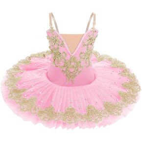 AFAVOM Swan Lake Ballerina Costume for Girls Camisole Skirted Leotard Sequin Ballet Dance Platter Tutu Dress for Performance