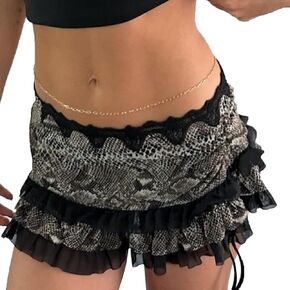 Argeousgor Women Y2K Lace Mini Skirt Low Rise Leopard Half Slip Skirt Contrast Ruffle Flowy Mesh Short Skirt Underskirt
