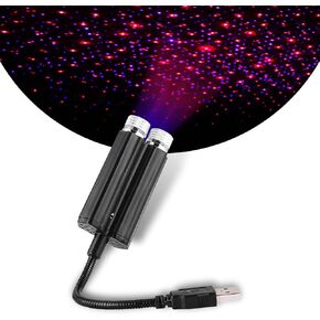 1 PC Car Interior Atmosphere Decoration Light, Dual Color USB Starry Sky Projection LED Night Light, Alloy Waterproof Portable Plug and Play Romantic Light, Universal for Cars (Red & Blue)