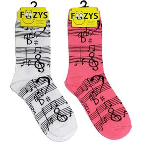 Foozys Women’s Crew Socks | Fun Fancy Musical Notes Novelty Socks | 2 Pair