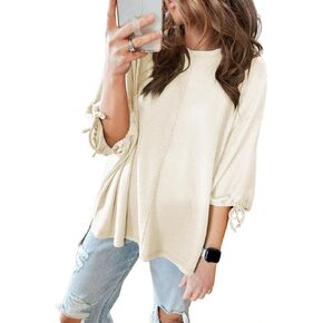 SHEWIN Women's 3/4 Length Sleeve Tunic Tops Loose Fit Casual Crewneck Waffle Knit T Shirts