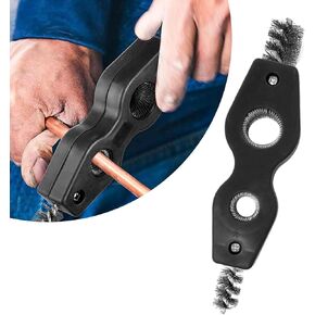 1 PC Car Cable Terminal Pile Head Brush, Four-in-one Steel Wire Brush Head Double Holes Cleaning Tool, Pipe Burr Rust Cleaning Brush, Universal Maintenance Accessories for Car (Black)