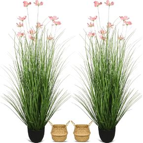 4 Pack Tall Artificial Plants with Basket 47inches Faux Pampas Grass Flowers Fake Floor Plants Decor in Pot Large Greenery Stems Faux Plant House Plant Indoor Decoration