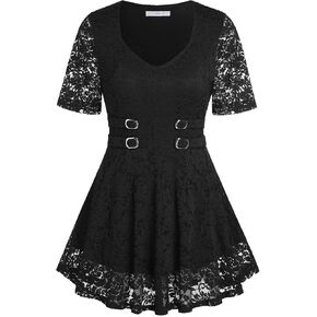 ROSE GAL Women's Plus Size Tunic V Neck Top Curve Floral Lace Blouse A-Line Swing T Shirt