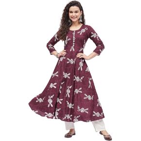 Tissu Women's Rayon Maroon & White Floral Printed A-Line Kurta