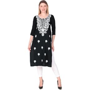 ladyline Plain Rayon Tunic Kurti Chikankari Embroidered Kurta Top for womens