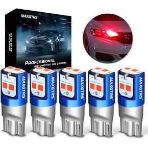 لمبة إضاءة MAXGTRS 194 LED 6000K أبيض 168 2825 W5W T10 Wedge 6-SMD 3030 شرائح LED بديلة خالية من الأخطاء لمصابيح لوحة ترخيص باب السيارة وقبة السيارة، حزمة من 5