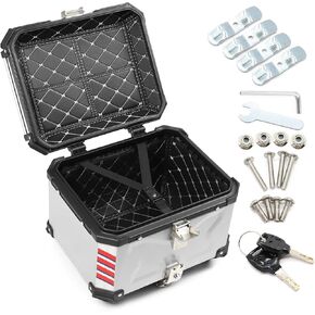 Black Silver Motorcycle Top Case 45L 65L Aluminum Motorcycle Trunk Motorcycle Tail Box with Lock and Dual Keys (Silver,65L)