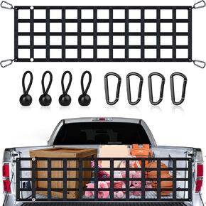 Tailgate Net for Pickup Truck Bed, Easy-to-Use Mesh Tailgate Net Compatible with Ford, Chevrolet, Toyota, Ram, Jeep, and More, 60" x 18" Heavy-Duty Tailgate Net for Full-Size Trucks (Black)