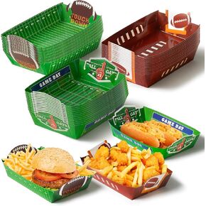Large Football Food Plates - 36Pcs Football Game Party Paper Food Serving Tray Disposable Football Bowls Food Boats Snack Nachos Food Tray for Birthday Football Games Party Decor Supplies